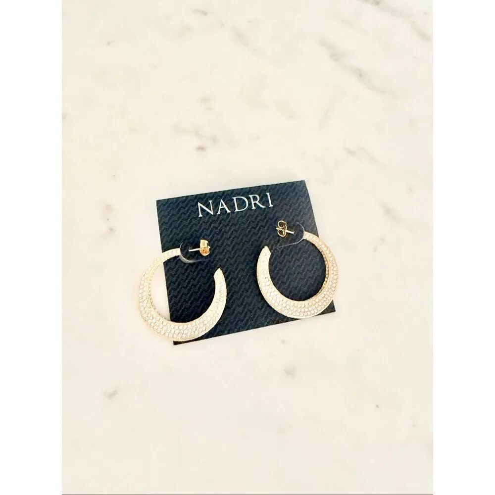 Nadri Gold Tone Pave Crystal Hoop Earring